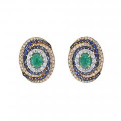 David Webb DAVID WEBB BOMBE STYLE HIGHLY DECORATED DIAMOND SAPPHIRE AND EMERALD EARRINGS - 2720113