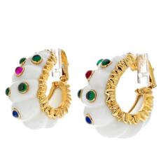 David Webb DAVID WEBB CABOCHON ROUND CUT RUBY EMERALD AND SAPPHIRE EARRINGS - 2881423