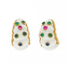 David Webb DAVID WEBB CABOCHON ROUND CUT RUBY EMERALD AND SAPPHIRE EARRINGS - 2883033