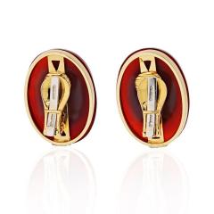 David Webb DAVID WEBB CARNELIAN PLATINUM 18K YELLOW GOLD DIAMOND CLIP EARRINGS - 1786290