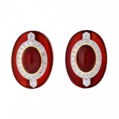 David Webb DAVID WEBB CARNELIAN PLATINUM 18K YELLOW GOLD DIAMOND CLIP EARRINGS - 1788337