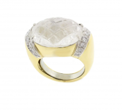 David Webb DAVID WEBB CARVED ROCK CRYSTAL AND DIAMOND RING - 2623357