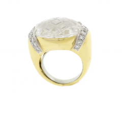 David Webb DAVID WEBB CARVED ROCK CRYSTAL AND DIAMOND RING - 2623358