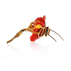 David Webb DAVID WEBB CIRCA 1970S 18K YELLOW GOLD CORAL ROSE BROOCH - 1767226