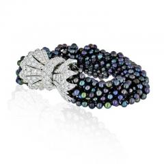 David Webb DAVID WEBB DYED BLACK CULTURED PEARL TORSADE BRACELET WITH DIAMOND CLASP - 1977178