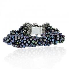 David Webb DAVID WEBB DYED BLACK CULTURED PEARL TORSADE BRACELET WITH DIAMOND CLASP - 1977180