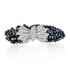 David Webb DAVID WEBB DYED BLACK CULTURED PEARL TORSADE BRACELET WITH DIAMOND CLASP - 1977182