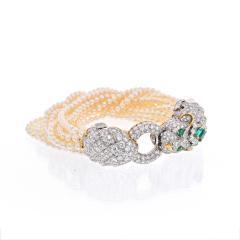 David Webb DAVID WEBB ELIZABETH TAYLOR PEARL DIAMOND EMERALD MULTI STRAND LION BRACELET - 2281907