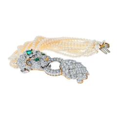 David Webb DAVID WEBB ELIZABETH TAYLOR PEARL DIAMOND EMERALD MULTI STRAND LION BRACELET - 2281908