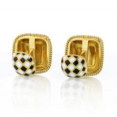 David Webb DAVID WEBB ENAMEL 18K YELLOW GOLD BLACK WHITE CUFF LINKS - 1786238