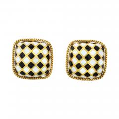 David Webb DAVID WEBB ENAMEL 18K YELLOW GOLD BLACK WHITE CUFF LINKS - 1788324