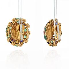 David Webb DAVID WEBB FLUTED CORAL CARVED EMERALD SAPPHIRE AND DIAMOND EARRINGS - 2316705