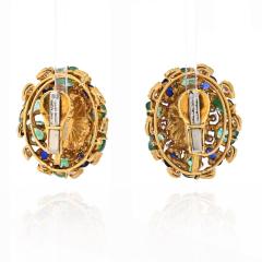 David Webb DAVID WEBB FLUTED CORAL CARVED EMERALD SAPPHIRE AND DIAMOND EARRINGS - 2316707