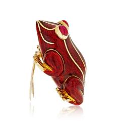David Webb DAVID WEBB FROG 18K YELLOW GOLD IN RED ENAMEL BROOCH - 1767172
