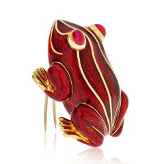 David Webb DAVID WEBB FROG 18K YELLOW GOLD IN RED ENAMEL BROOCH - 1767173
