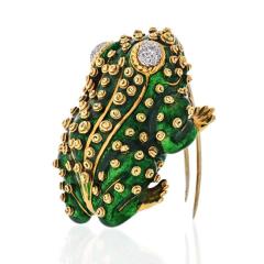 David Webb DAVID WEBB FROG PLATINUM 18K YELLOW GOLD GREEN FROG ENAMEL DIAMONDS BROOCH - 1796904