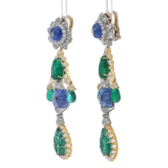 David Webb DAVID WEBB GIRANDOLE CARVED EMERALD AND DIAMOND DANGLE EARRINGS - 2765394
