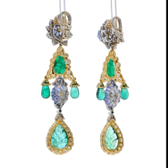 David Webb DAVID WEBB GIRANDOLE CARVED EMERALD AND DIAMOND DANGLE EARRINGS - 2765401