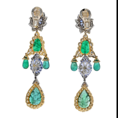 David Webb DAVID WEBB GIRANDOLE CARVED EMERALD AND DIAMOND DANGLE EARRINGS - 2765415