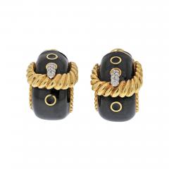 David Webb DAVID WEBB GOLD BLACK ENAMEL DIAMOND SIGNATURE EARRINGS - 2424646