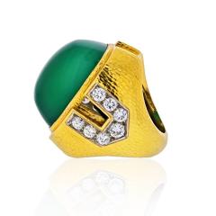 David Webb DAVID WEBB GREEN CABOCHON ONYX DIAMOND RING - 1786187