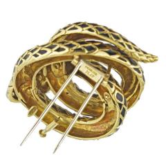 David Webb DAVID WEBB KINGDOM PLATINUM 18K YELLOW GOLD BLACK ENAMEL SNAKE BROOCH - 1767526