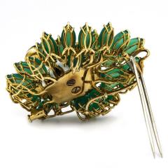David Webb DAVID WEBB KINGDOM PLATINUM 18K YELLOW GOLD DIAMOND TIGER CHRYSOPRASE BROOCH - 1755667