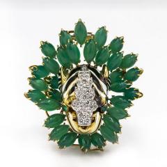 David Webb DAVID WEBB KINGDOM PLATINUM 18K YELLOW GOLD DIAMOND TIGER CHRYSOPRASE BROOCH - 1755668