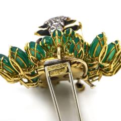 David Webb DAVID WEBB KINGDOM PLATINUM 18K YELLOW GOLD DIAMOND TIGER CHRYSOPRASE BROOCH - 1755669