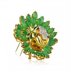 David Webb DAVID WEBB KINGDOM PLATINUM 18K YELLOW GOLD DIAMOND TIGER CHRYSOPRASE BROOCH - 1756913