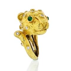 David Webb DAVID WEBB LEOPARD 18K YELLOW GOLD GREEN EMERALDS DIAMONDS RING - 1755828