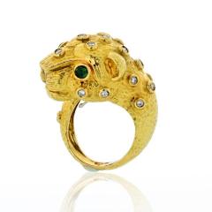 David Webb DAVID WEBB LEOPARD 18K YELLOW GOLD GREEN EMERALDS DIAMONDS RING - 1755829