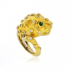 David Webb DAVID WEBB LEOPARD 18K YELLOW GOLD GREEN EMERALDS DIAMONDS RING - 1756928