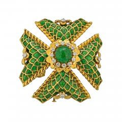 David Webb DAVID WEBB MALTESE CROSS 18K YELLOW GOLD LARGE DIAMOND AND GREEN ENAMEL PENDANT - 1768549