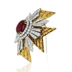 David Webb DAVID WEBB MALTESE CROSS PLATINUM 18K YELLOW GOLD DIAMONDS CABOCHON RUBY - 1755818