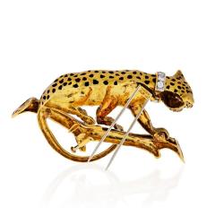 David Webb DAVID WEBB PANTHERE PLATINUM 18K YELLOW GOLD BROWN AND BLACK ENAMEL BROOCH - 1786301