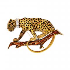 David Webb DAVID WEBB PANTHERE PLATINUM 18K YELLOW GOLD BROWN AND BLACK ENAMEL BROOCH - 1788340