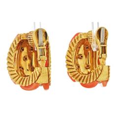 David Webb DAVID WEBB PLATINUM 18K CORAL BLACK ENAMEL AND DIAMOND EARRINGS - 2936451