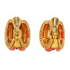 David Webb DAVID WEBB PLATINUM 18K CORAL BLACK ENAMEL AND DIAMOND EARRINGS - 2936452