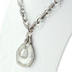 David Webb DAVID WEBB PLATINUM 18K WHITE GOLD CARVED ROCK CRYSTAL DIAMOND NECKLACE - 2294089