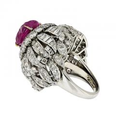 David Webb DAVID WEBB PLATINUM 18K WHITE GOLD CARVED RUBY AND DIAMOND BOMBE COCKTAIL RING - 3273966