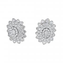 David Webb DAVID WEBB PLATINUM 18K WHITE GOLD OVAL AND ROUND CUT DIAMOND CLUSTER EARRINGS - 2450921