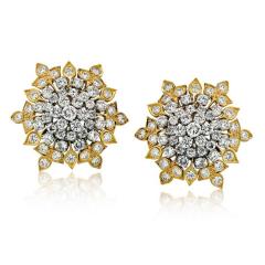 David Webb DAVID WEBB PLATINUM 18K YELLOW GOLD 13 00 CARAT LARGE DIAMOND CLUSTER EARRINGS - 1767474