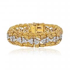 David Webb DAVID WEBB PLATINUM 18K YELLOW GOLD 1960S ROUND DIAMOND OPENWORK BRACELET - 2649343