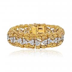 David Webb DAVID WEBB PLATINUM 18K YELLOW GOLD 1960S ROUND DIAMOND OPENWORK BRACELET - 2649343