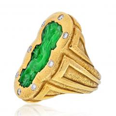 David Webb DAVID WEBB PLATINUM 18K YELLOW GOLD 1970S CARVED JADE DRAGON STYLE RING - 2650723