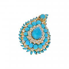 David Webb DAVID WEBB PLATINUM 18K YELLOW GOLD 1970S TURQUOISE AND DIAMOND - 2709269