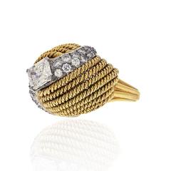 David Webb DAVID WEBB PLATINUM 18K YELLOW GOLD 2 13 CARAT EMERALD CUT TURBAN DIAMOND RING - 1902612