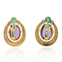 David Webb DAVID WEBB PLATINUM 18K YELLOW GOLD AMETHYST AND CABOCHON GREEN EMERALDS - 2849992