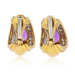 David Webb DAVID WEBB PLATINUM 18K YELLOW GOLD AMETHYST TEARDROP CLIP EARRINGS - 2110417